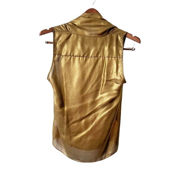 Parker Gold Metallic Draped Sleeveless Wrap Top Women's Size XS Holiday Party - Picture 2 of 7